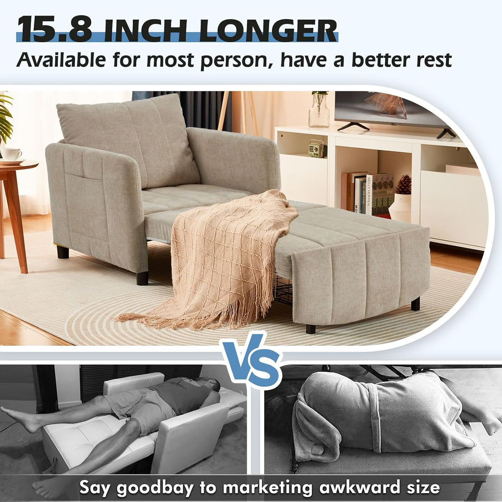 ZZW Sleeper Chair 84' Extra Long Convertible Chair Bed Upgraded 3-in-1 to 4-in-1 Pull Out Chair & Single Sofa Bed for Adult Sleeping Chairs for Living Room & Small Space