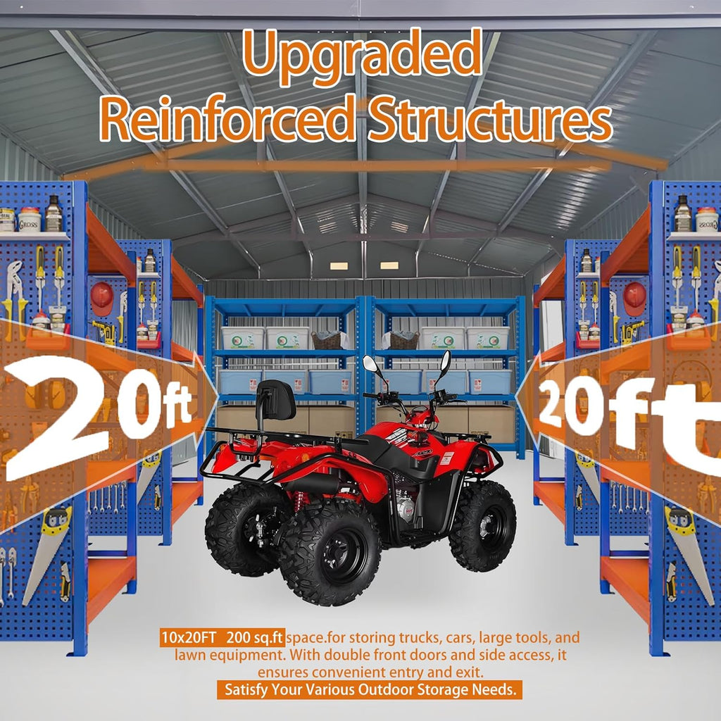 Metal Sheds, Outdoor Storage Shed, Large Metal Garage Shed with 2 Doors and 4 Vents, 13x20ft Dark Gray