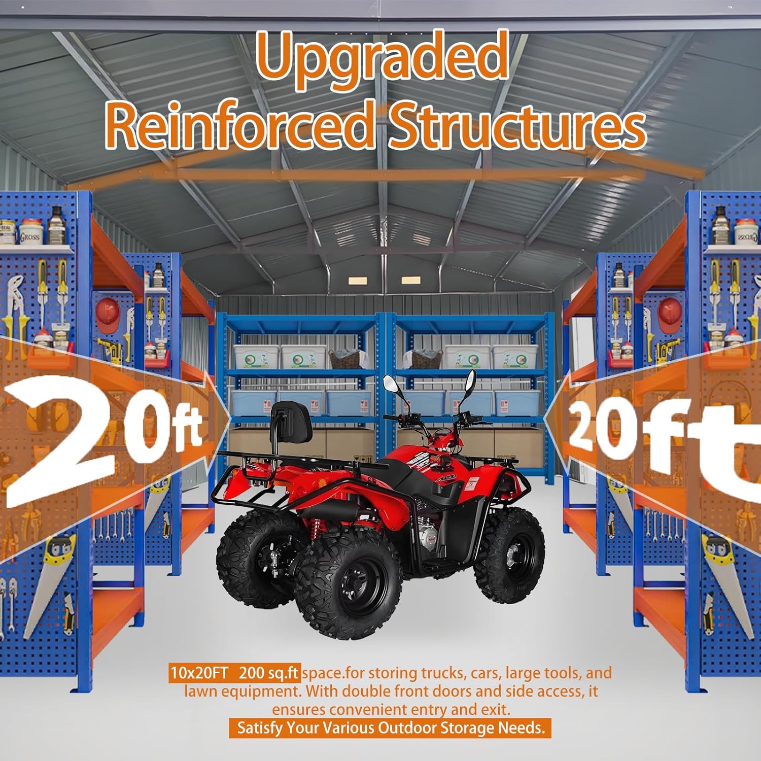 Metal Sheds, Outdoor Storage Shed, Large Metal Garage Shed with 2 Doors and 4 Vents, 13x20ft Dark Gray