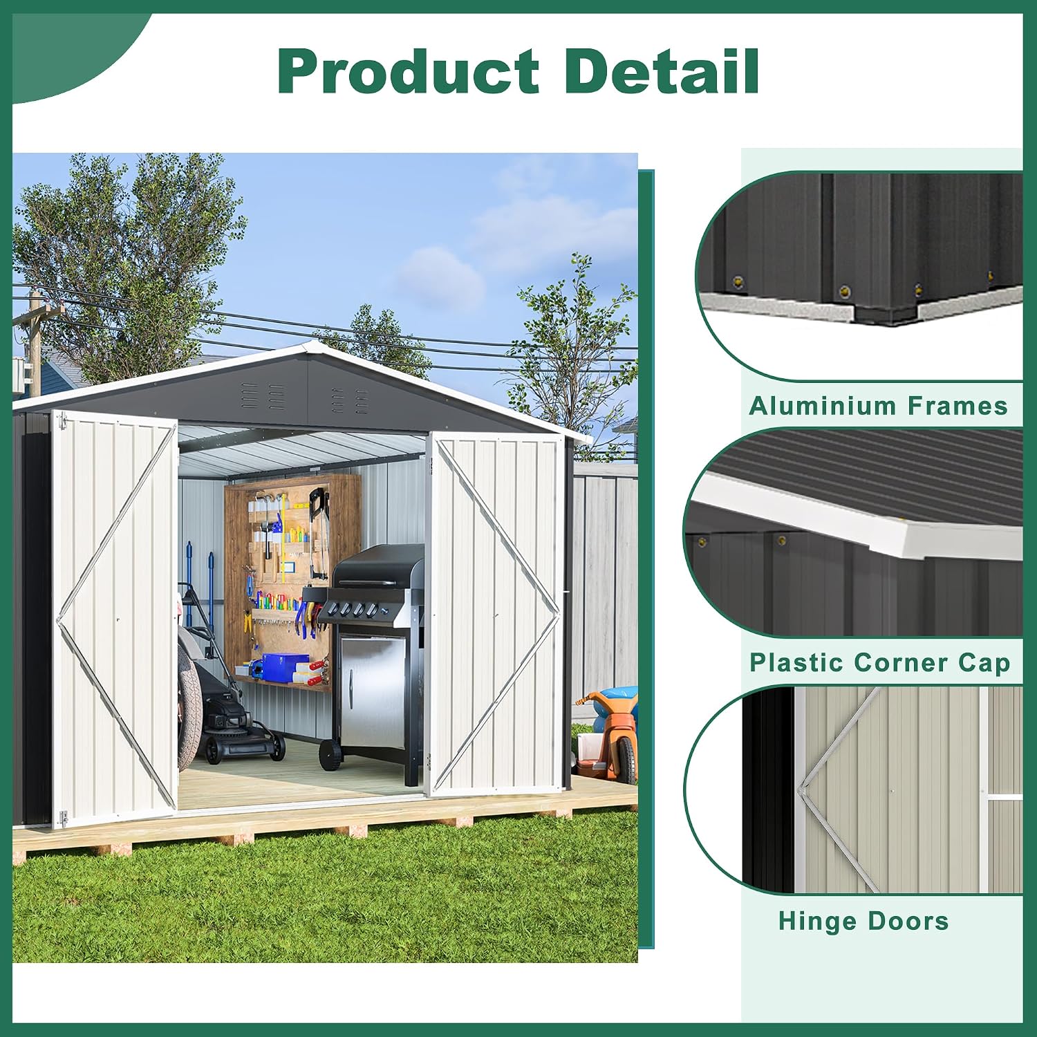 YOPTO 10x12 FT Outdoor Storage Shed,Utility Metal Tool Storage with Lockable Doors and Waterproof Roof, Large Garden Shed for Backyard, Patio Lawn, Black