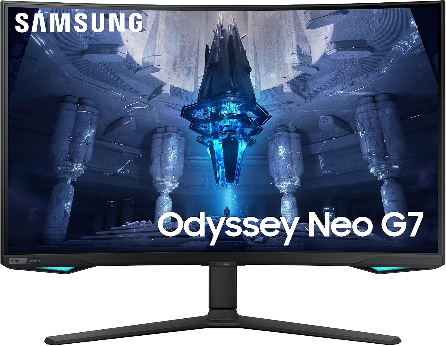 Samsung 32' Odyssey Neo G7 4K UHD 165Hz 1ms G-Sync 1000R Curved Gaming Monitor, Quantum HDR2000, AMD FreeSync Premium Pro, Ultrawide Game View, DisplayPort, HDMI, Height Adjustable Stand, Black