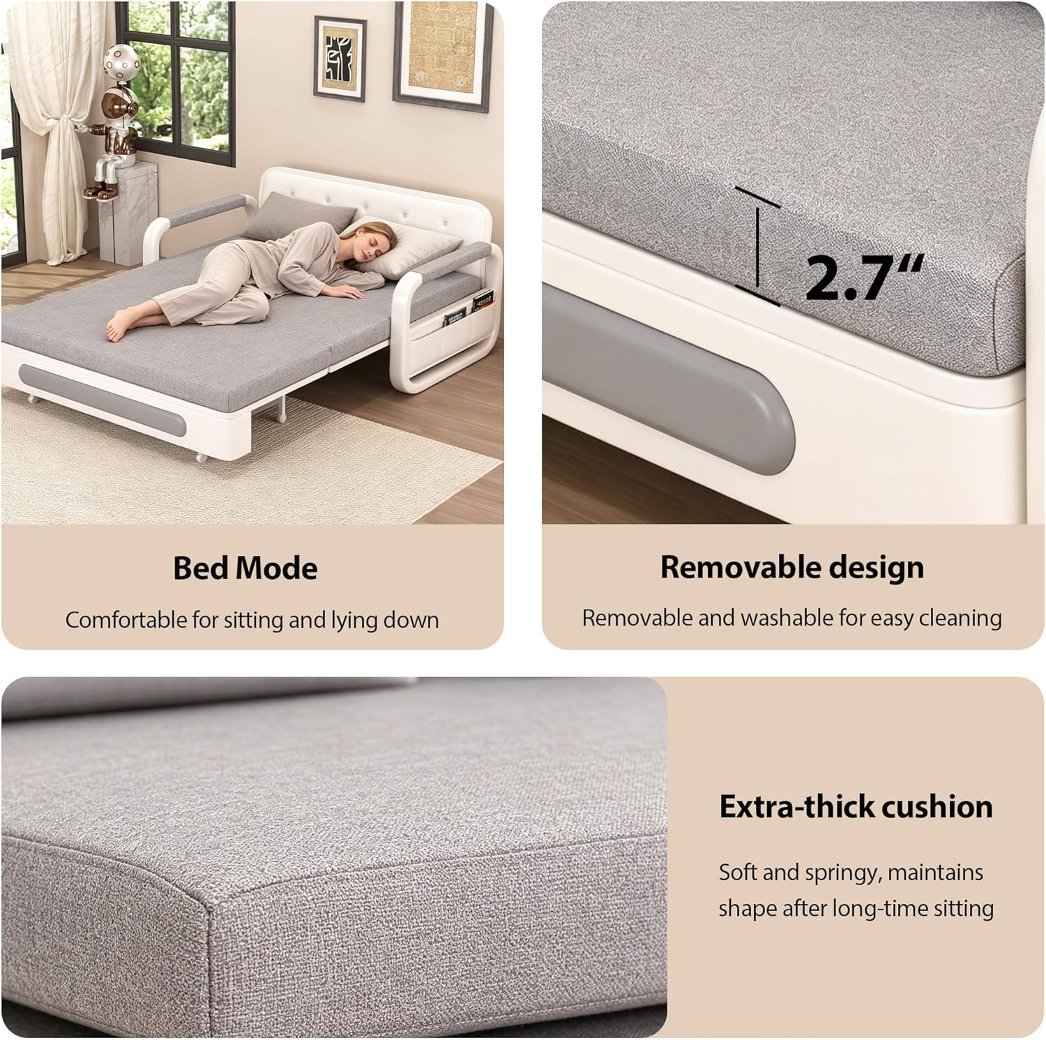 Pull-Out Sofa Daybed with Trundle, Versatile Futon Couch with Sleeping Function and Storage Space, Sofa Bed for Small Rooms and Living Rooms, Dark Grey and White (62.2')