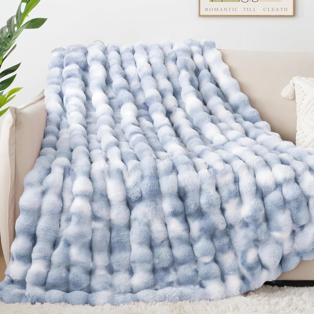 Touchat Luxury 1000GSM Rabbit Faux Fur Blanket, Super Heavy Warm Cozy Brown Blankets for Couch Bed Sofa, Ruched Plush Fuzzy Elegant Soft Reversible Mink Blanket Living Room Bedroom, 90' x 90'