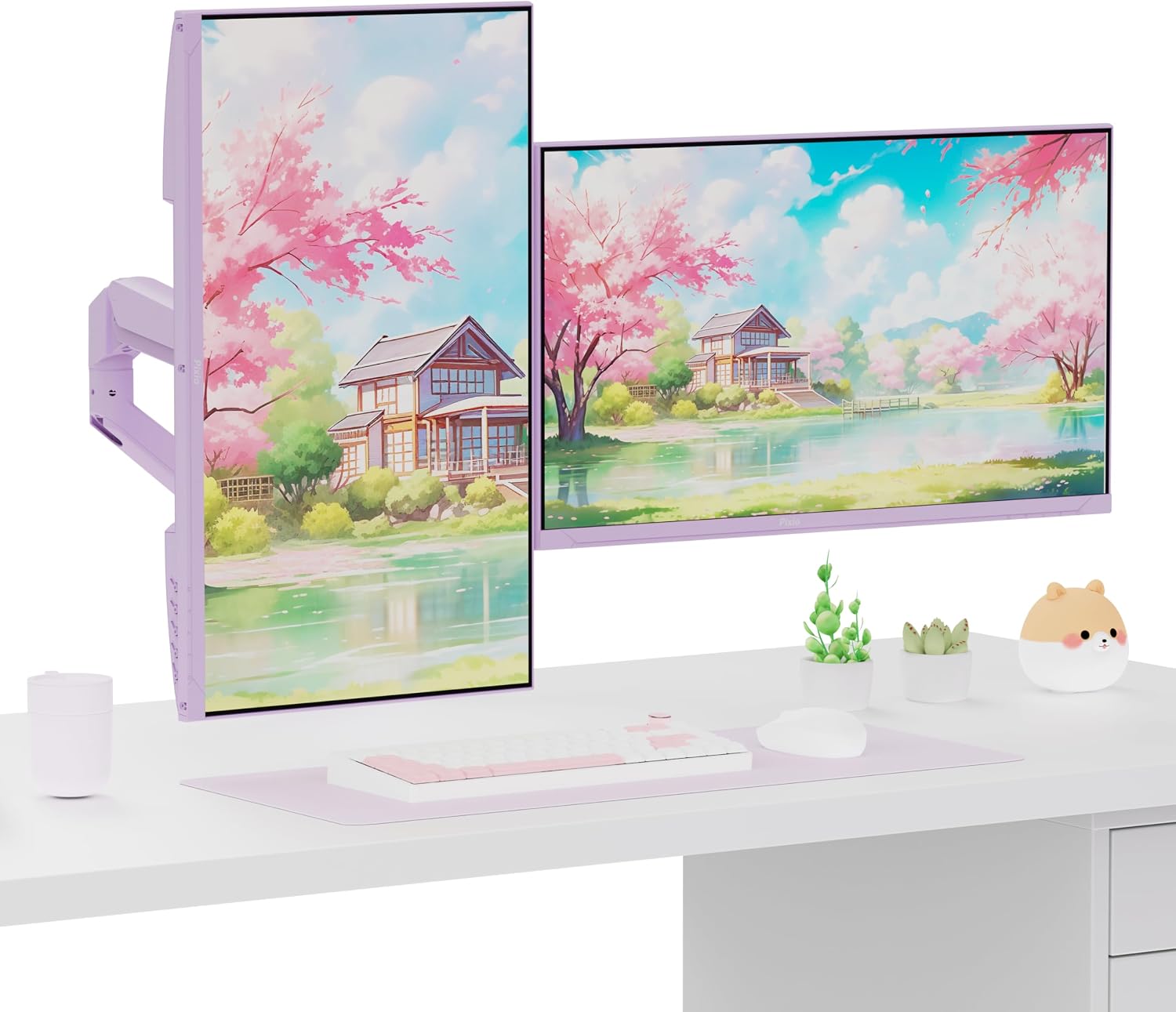 Pixio Two PX278 Wave Purple 27 inch 180Hz Refresh Rate FHD 1440p Resolution Fast IPS Panel 1ms GTG Response Time Gaming Monitor and PS1D Wave Purple Dual Monitor Arm