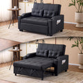 VINGLI Convertible Loveseat Sleeper Sofa, Black Faux Leather Futon Sofa Bed Pullout Couch Bed with USB Ports, Cup Holders, Armrest for Living Room, Bedroom, Home Office Apartment