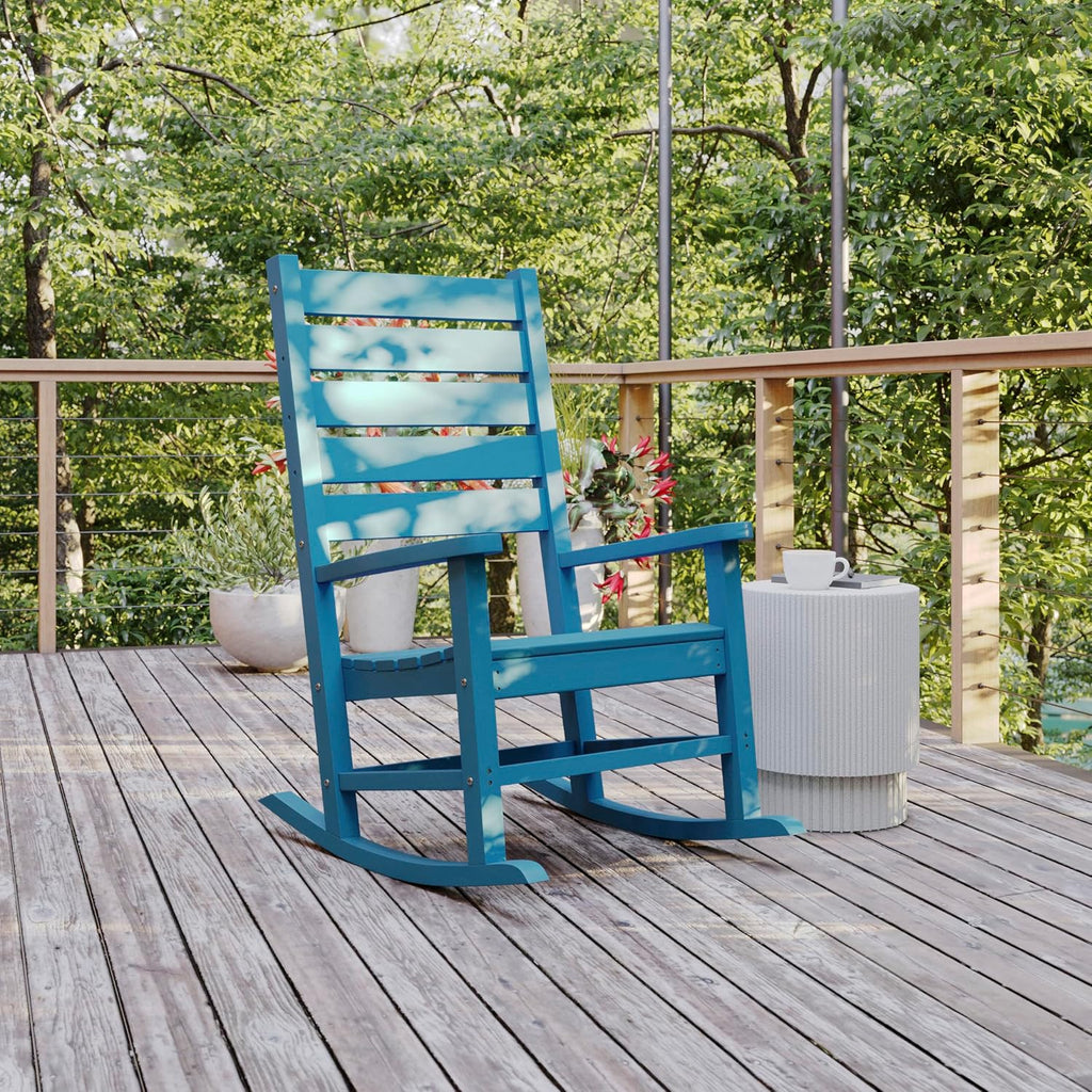 Flash Furniture Manchester Commercial Grade Outdoor Rocking Chair, All-Weather HDPE Indoor/Outdoor Rocker, Blue