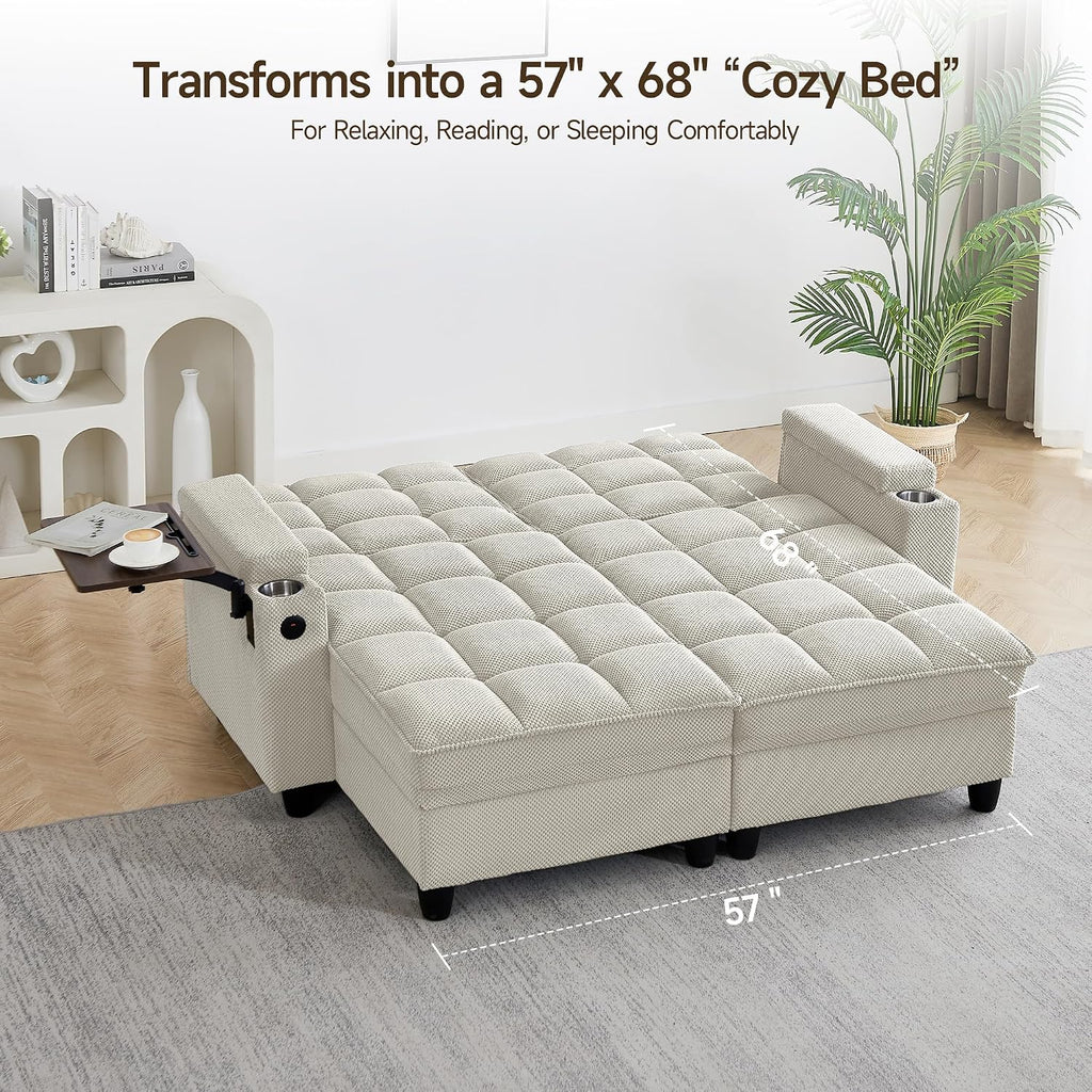 70.9' Chaise Lounge Chair Indoor, Oversized Boucle Upholstered Sofa Bed, Adjustable Backrest Deep Seat Reading Chair, Sofas Couches for Living Room with Storage, Cup Holders & 360° Swivel Side Table