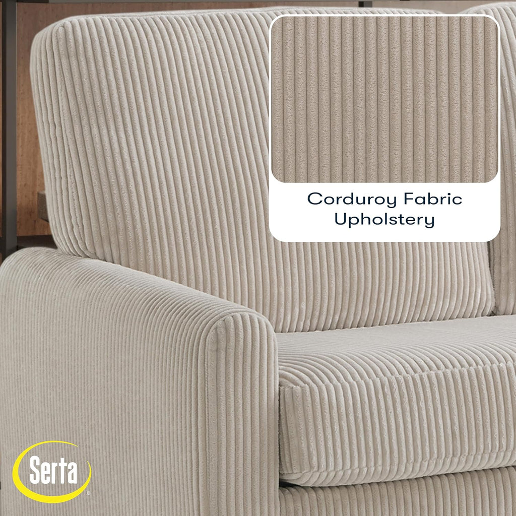 Serta® Darnold 53.5' Pull-Out Sleeper Loveseat, Twin Size, Dreamcoil® Comfort, Memory Foam Pull-Out Mattress, USB-C and USB-A Power Ports, Soft Corduroy Fabric, Beige