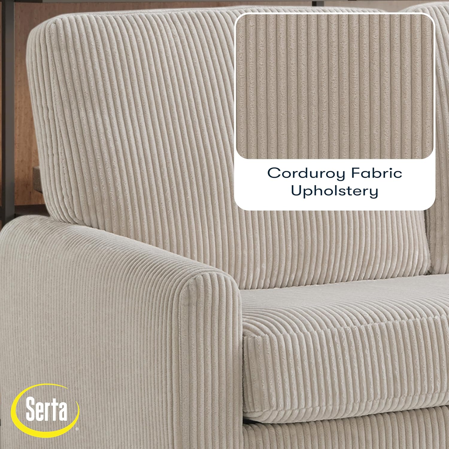 Serta® Darnold 53.5' Pull-Out Sleeper Loveseat, Twin Size, Dreamcoil® Comfort, Memory Foam Pull-Out Mattress, USB-C and USB-A Power Ports, Soft Corduroy Fabric, Beige
