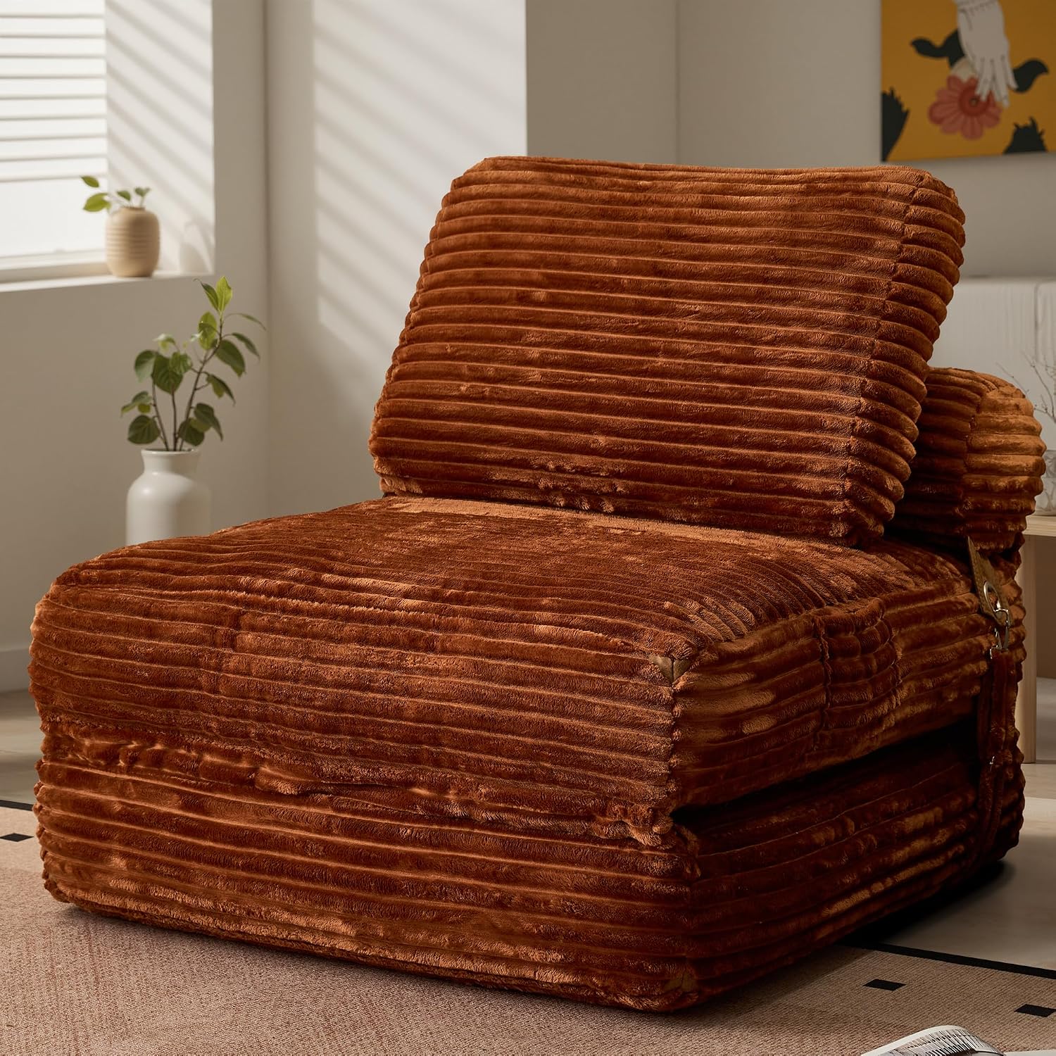 ovios Folding Sofa Bed, Foldable Sleeper Chair Floor Futon, Comfy Portable Convertible Fold Out Lounge Chairs for Living Room Bedroom, Brown