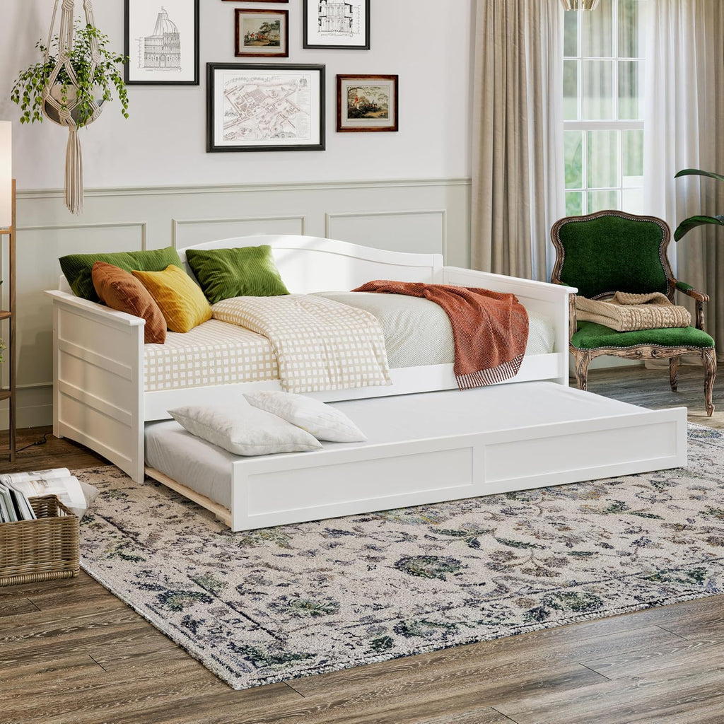 AFI, Acadia Twin Size Wood Daybed Frame with Twin Trundle, White