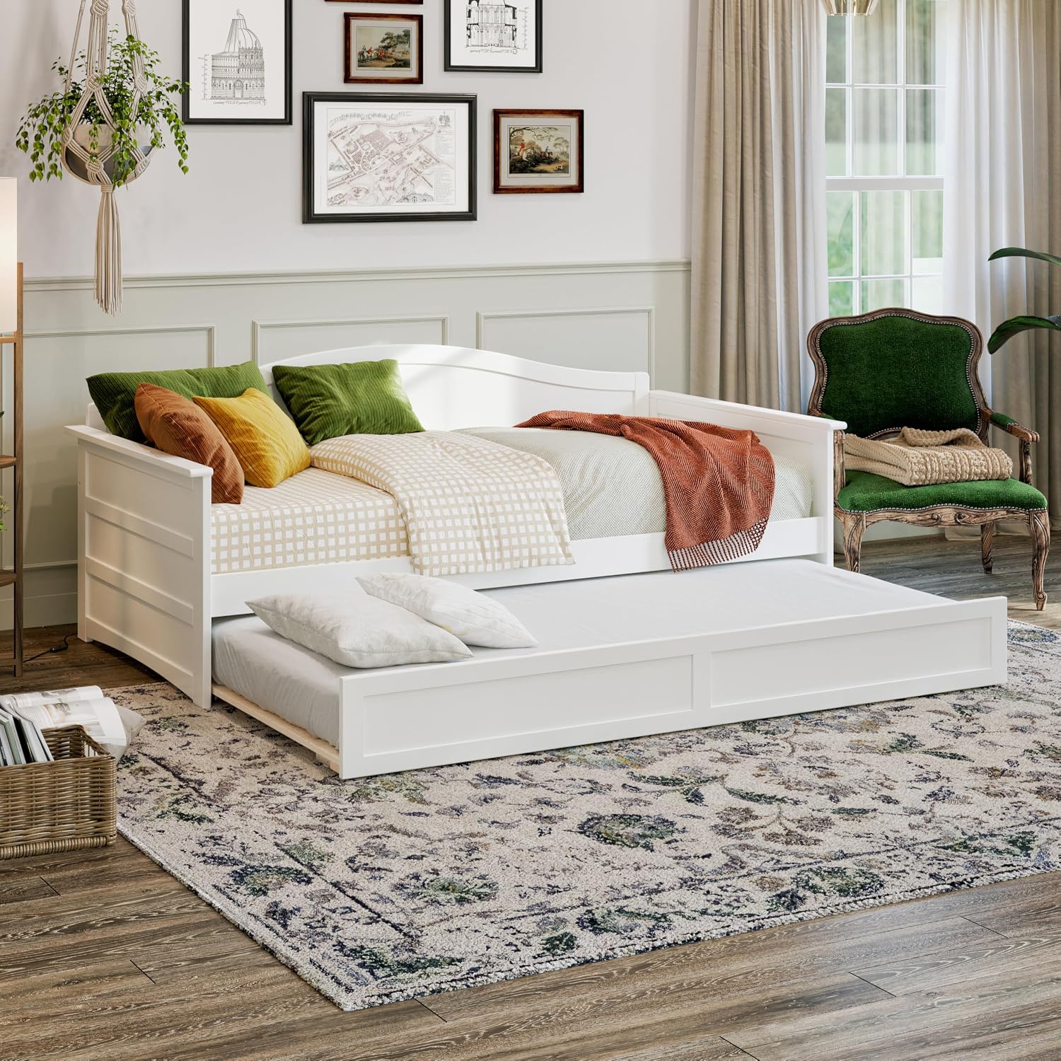 AFI, Acadia Twin Size Wood Daybed Frame with Twin Trundle, White