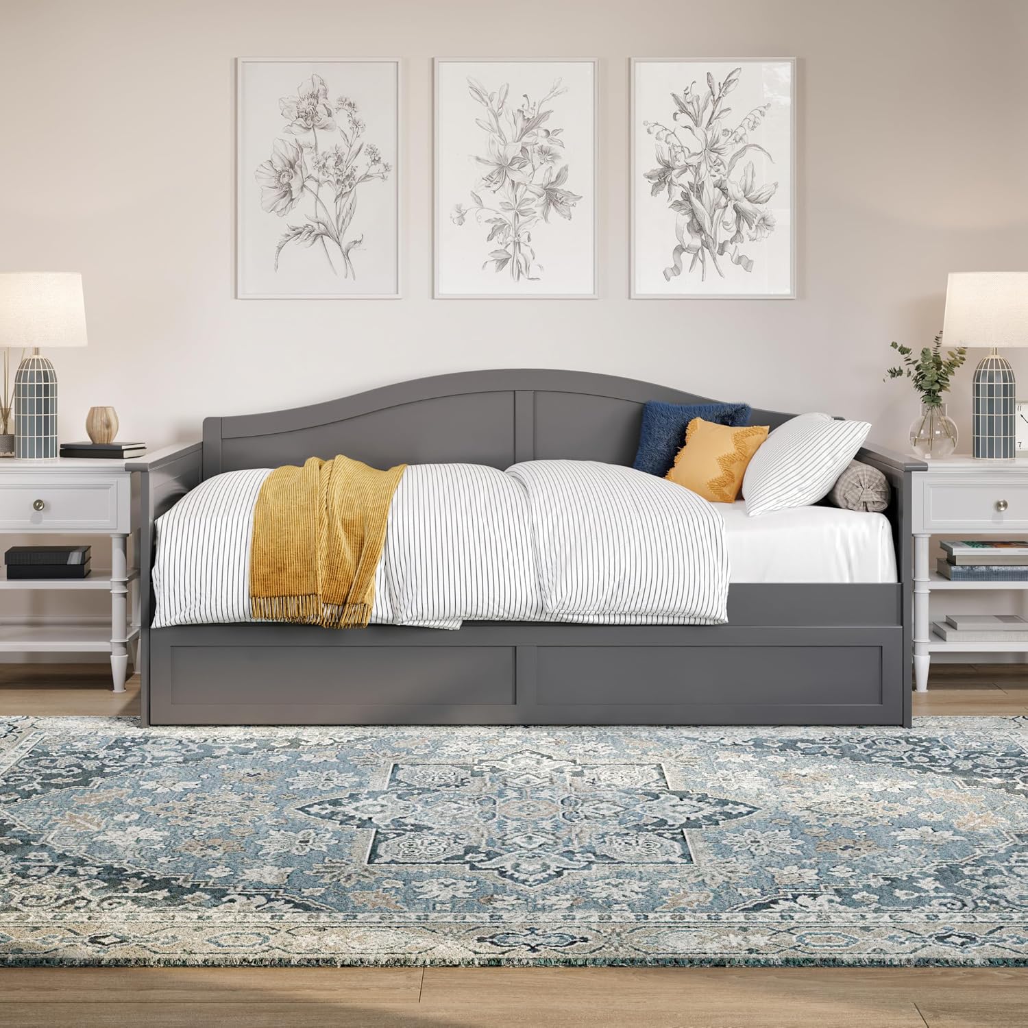 AFI, Acadia Twin Size Wood Daybed Frame with Twin Trundle, Grey