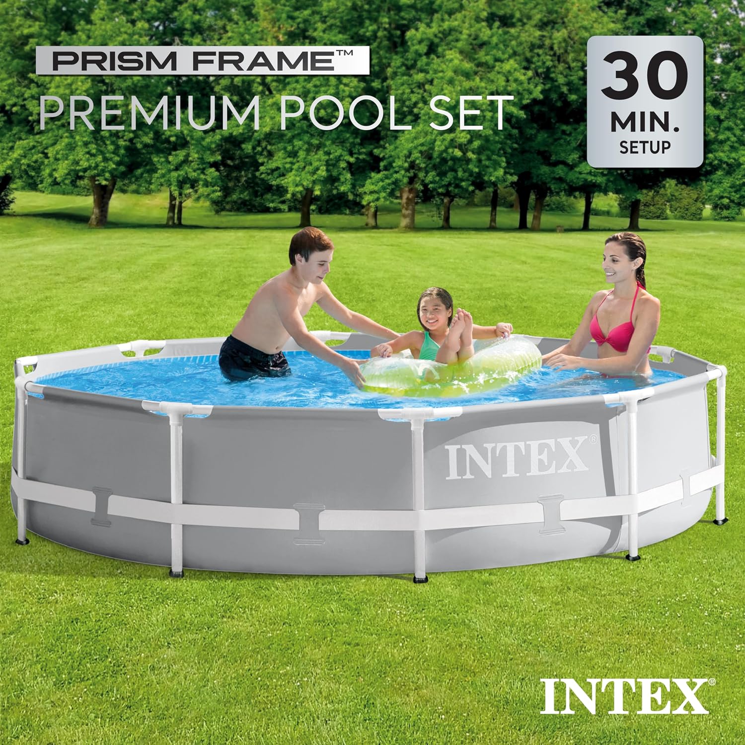INTEX 26701EH Prism Frame Above Ground Swimming Pool Set: 10ft x 30in – Includes 330 GPH Filter Pump – Removable Pool Ladder