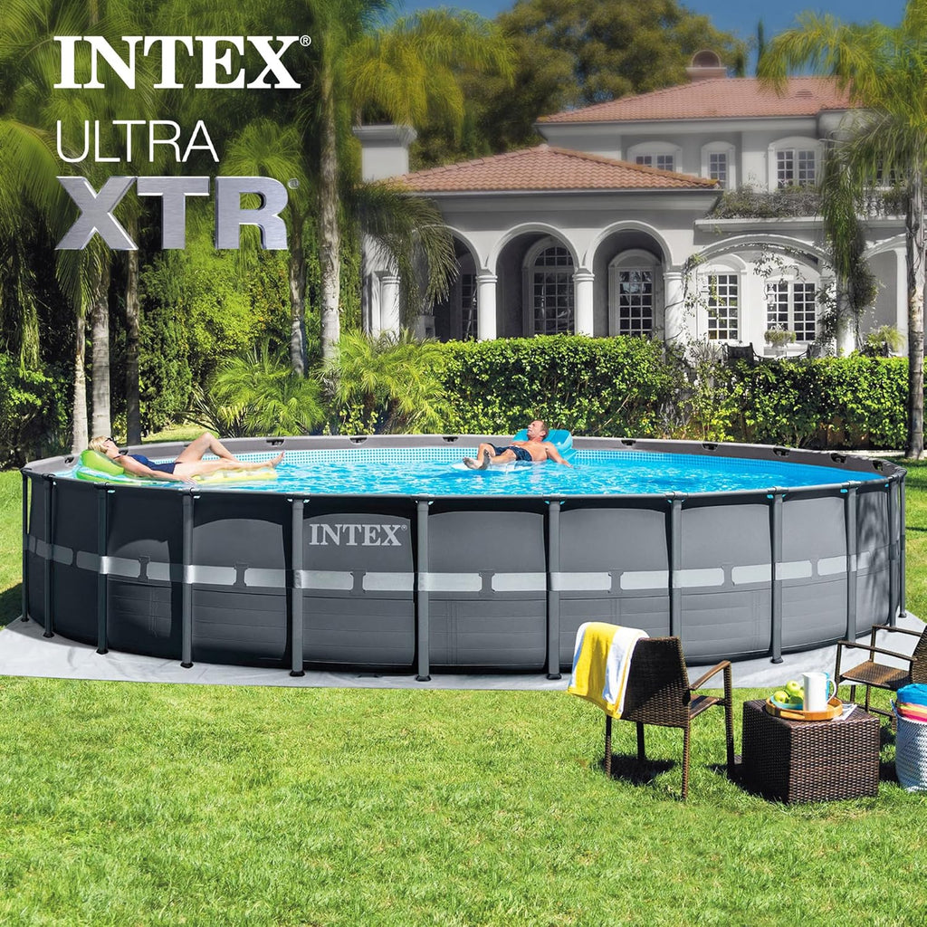 INTEX 26339EH Ultra XTR 24ft x 52in Above Ground Swimming Pool Set with Sand Filter Pump, Inflatable Lounge Pool Recliners (2-Pack) and Inflatable Beverage Cooler
