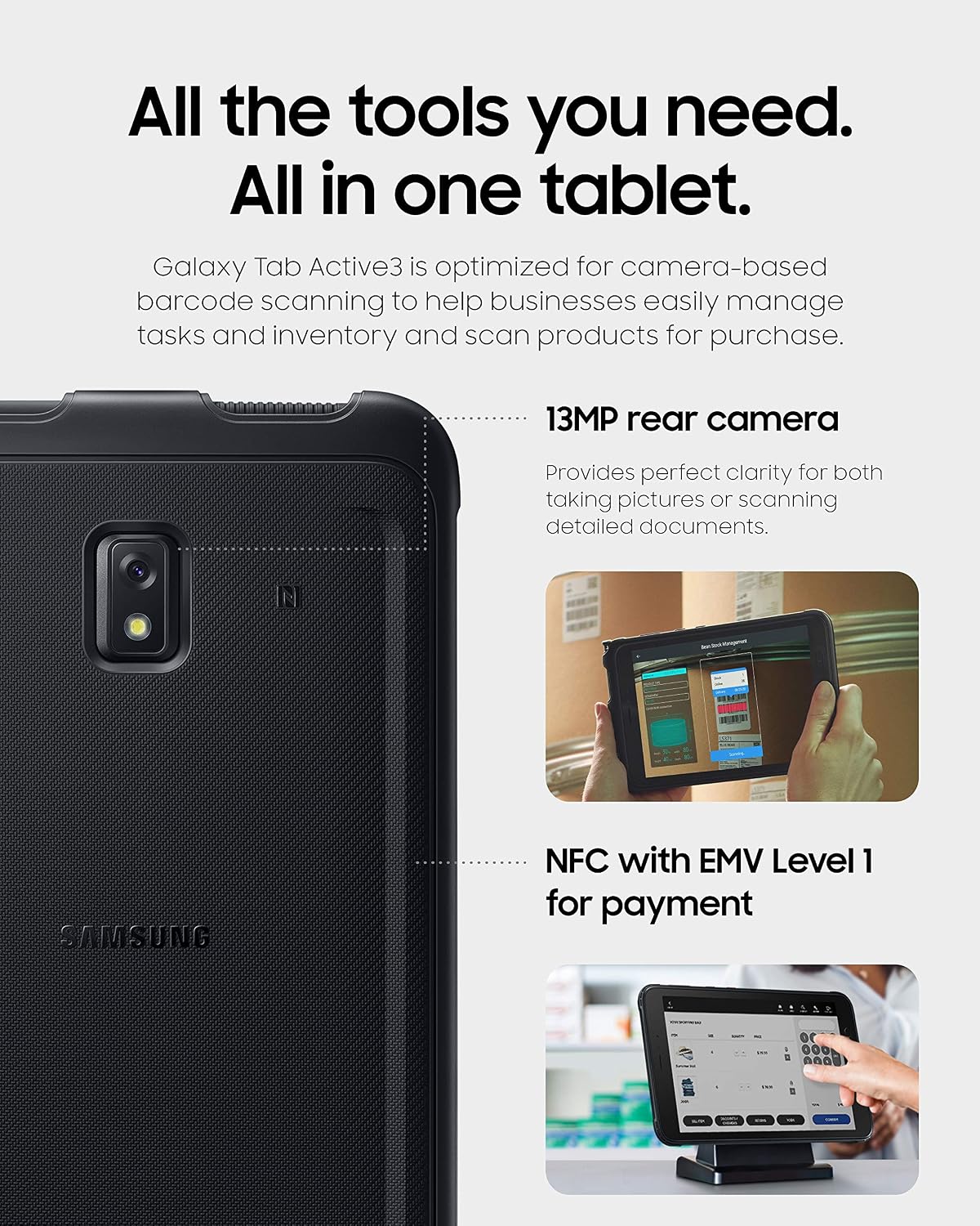 Samsung Galaxy Tab Active3 Enterprise Edition 8' Rugged Multi Purpose Tablet |64GB & WiFi & LTE (Unlocked) | Biometric Security (SM-T577UZKDN14), Black (Renewed)