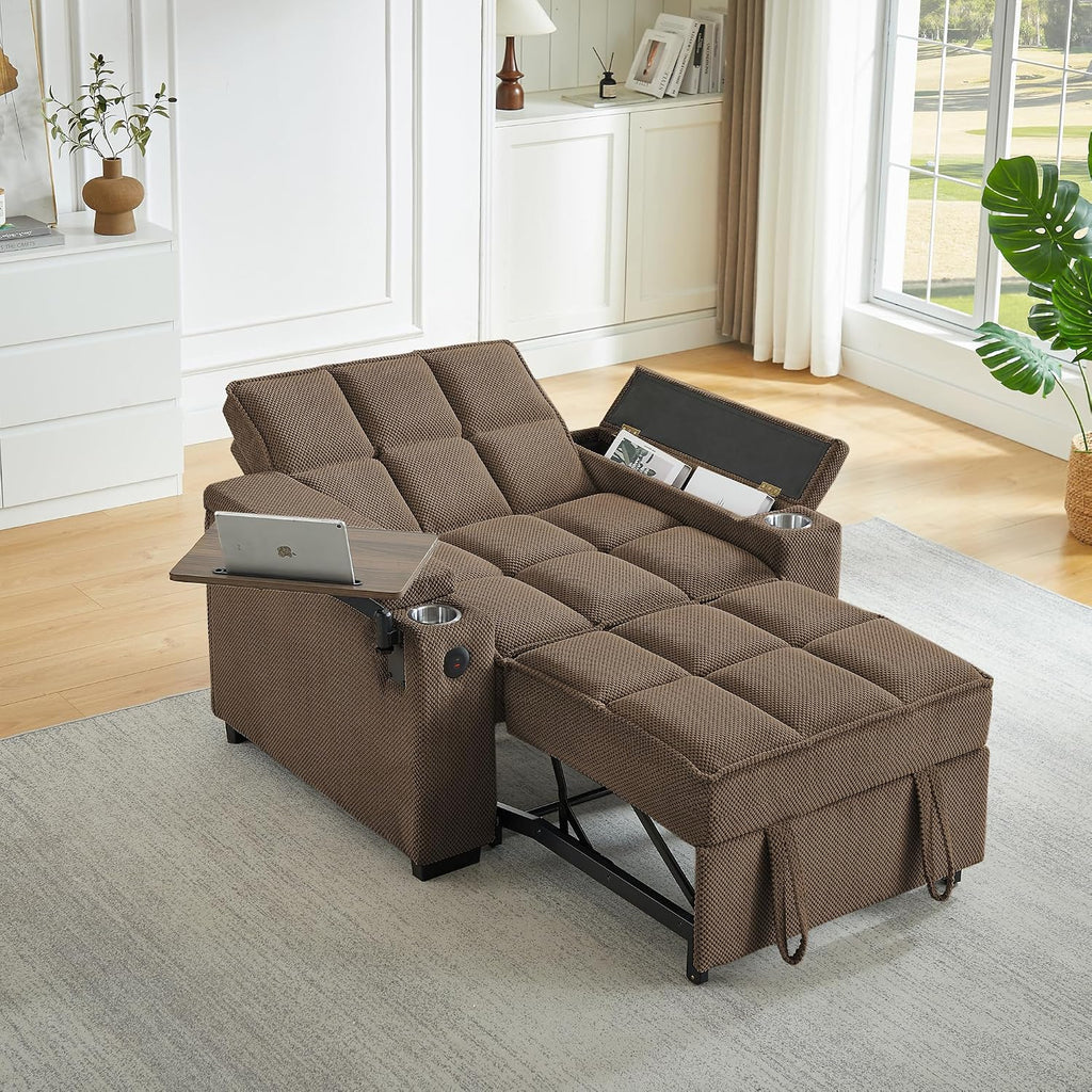 Auvsoce 3-in-1 Folding Convertible Sofa Bed Set of 2, Sleep Couch with Modern Chenille Fabric, 360° Swivel Side Table, Easy Assembly, Perfect for Living Room & Home Theater