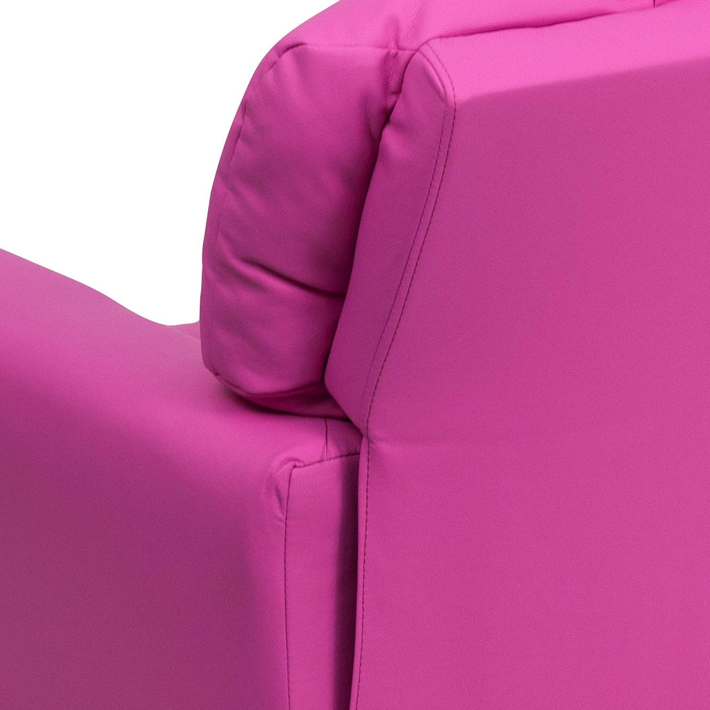 Flash Furniture Chandler Vinyl Kids Recliner with Cup Holder and Safety Recline, Contemporary Reclining Chair for Kids, Supports up to 90 lbs., Hot Pink