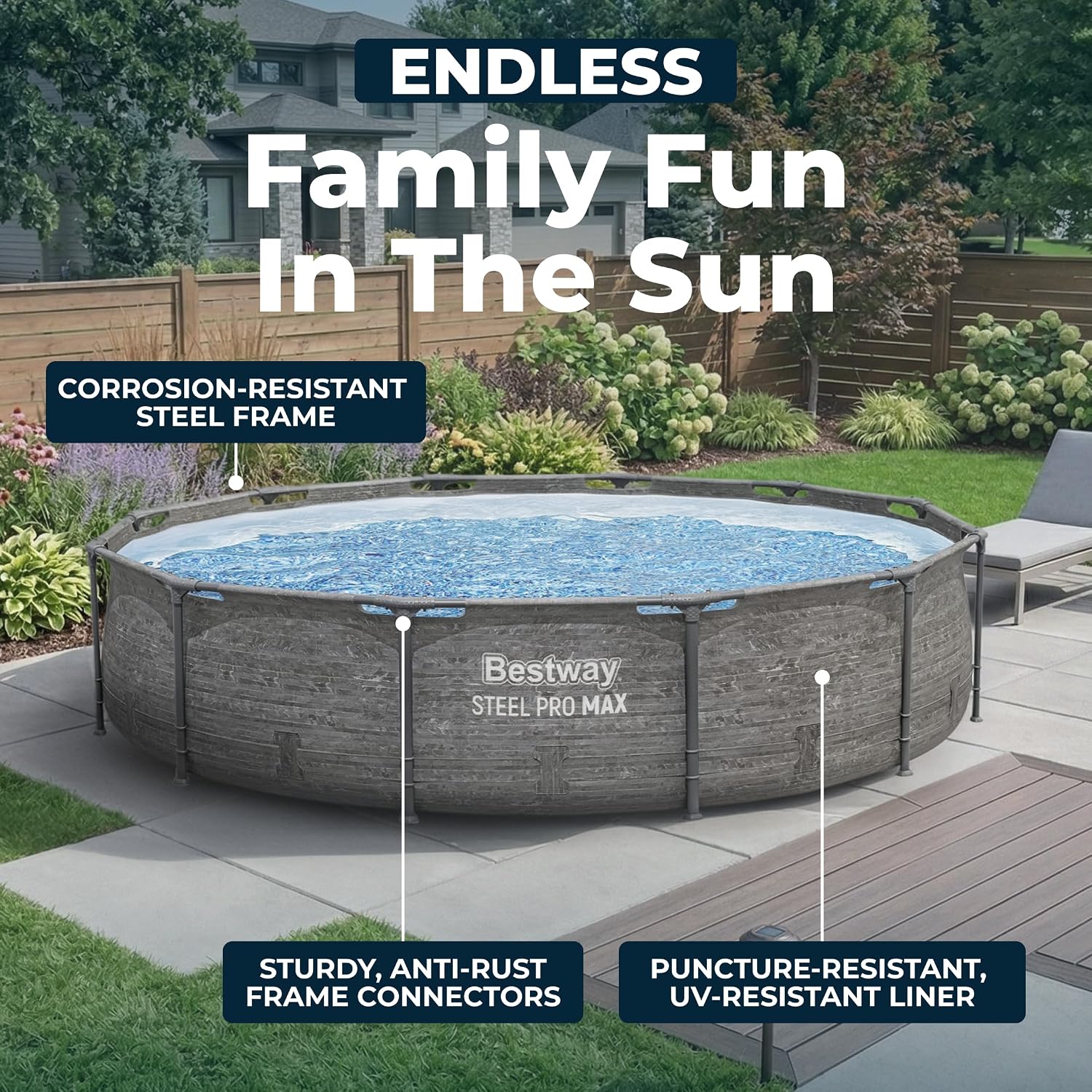 Bestway Steel Pro MAX 12' x 30' Above Ground Pool, Round Metal Frame Outdoor Swimming Pool Set with Filter Pump, Stacked Stone Print