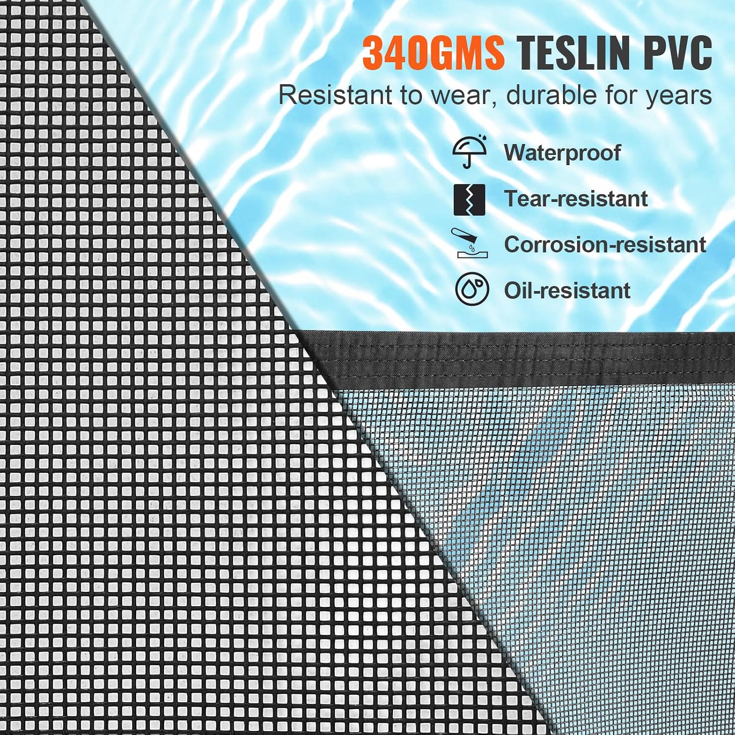 VEVOR Pool Fence, 4 x 48 FT Pool Fences for Inground Pools, Removable Pool Fencing, Easy DIY Installation Swimming Pool Fence, 340gms Teslin PVC Pool Fence Mesh Protects Kids and Pets