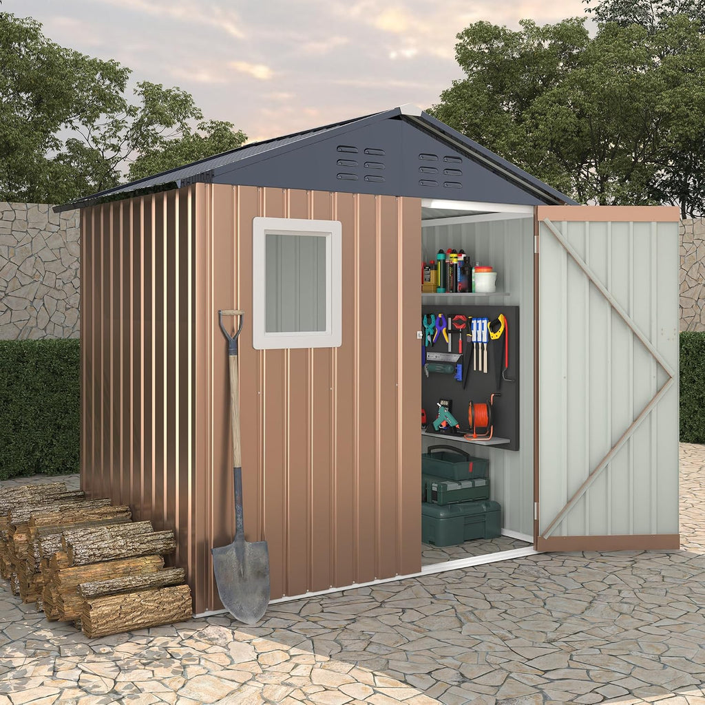 6x4 FT Metal Storage Shed with Window– Outdoor Utility Shed with Lockable Door & Air Vent, Garden/Yard Shed Kit for Backyard Patio Lawn