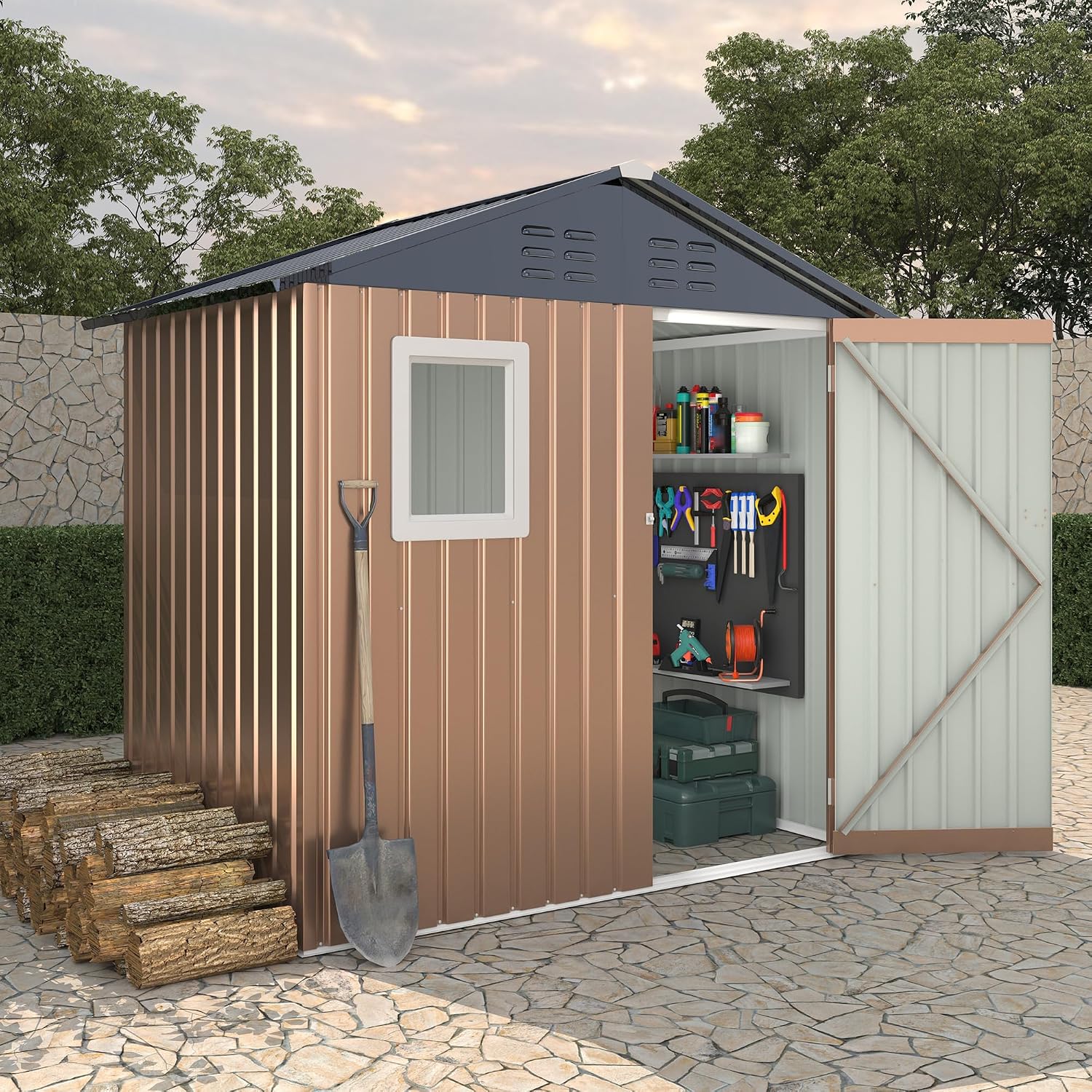 6x4 FT Metal Storage Shed with Window– Outdoor Utility Shed with Lockable Door & Air Vent, Garden/Yard Shed Kit for Backyard Patio Lawn