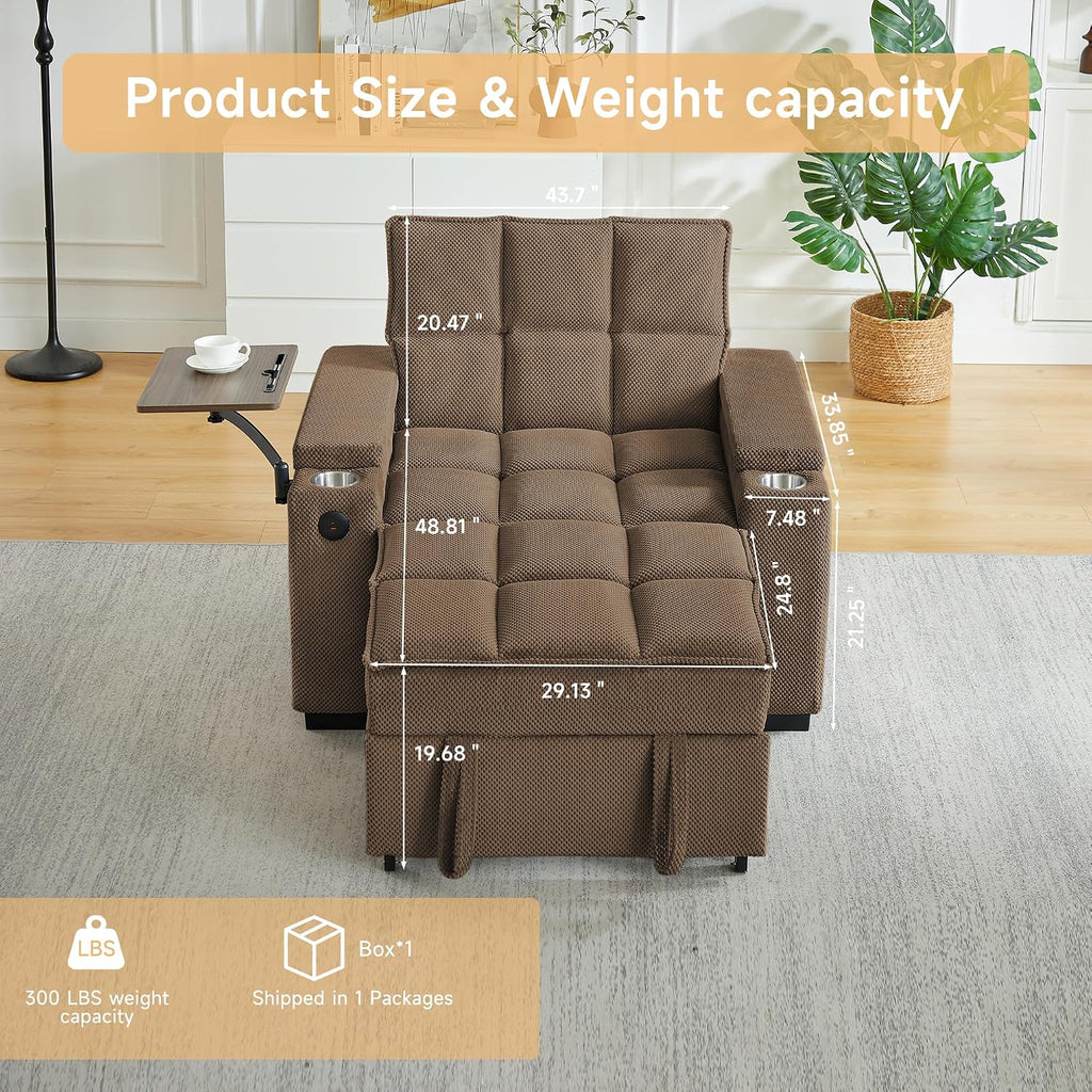 Auvsoce 3-in-1 Folding Convertible Sofa Bed Set of 2, Sleep Couch with Modern Chenille Fabric, 360° Swivel Side Table, Easy Assembly, Perfect for Living Room & Home Theater