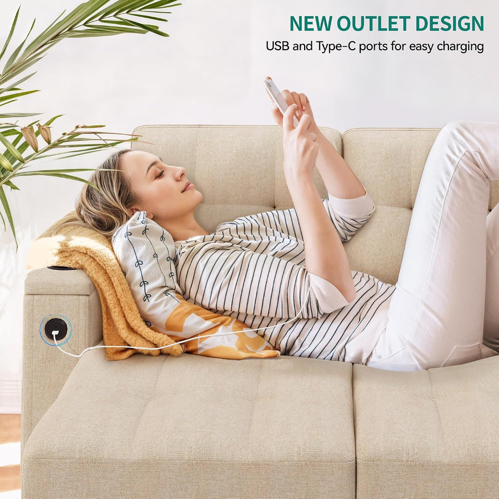 YITAHOME Sleeper Sofa, L-Shaped Sofa Couch Bed with Storage Chaise & USB, Reversible Sleeper with Pull Out Bed, 4-Seat Fabric Convertible Sofa, 2-in-1 Pull Out for Living Room, Beige