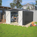 YOPTO 10x12 FT Outdoor Storage Shed,Utility Metal Tool Storage with Lockable Doors and Waterproof Roof, Large Garden Shed for Backyard, Patio Lawn, Black
