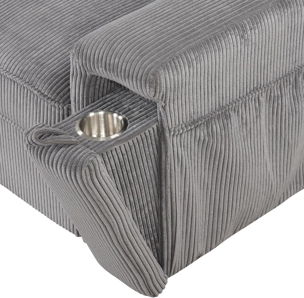 LUMISOL 96' Convertible Sectional Sofa with Pull Out Bed, Corduroy L-Shaped Sofa Bed with Storage Chaise, Sectional Sleeper Sofa with Cup Holders & Pockets for Living Room, Gray