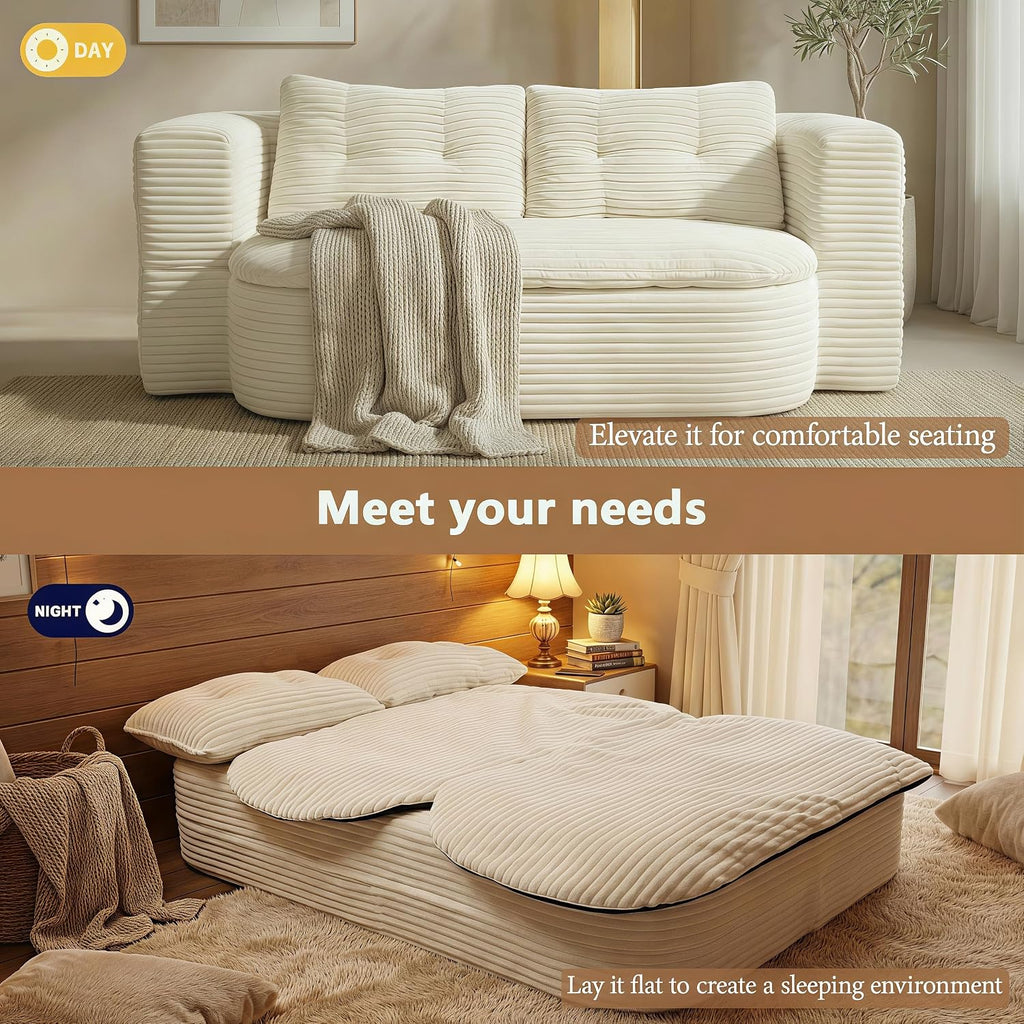 78.7-inch Folding futon Sofa Bed, Full-Size Convertible Sleeper Couch Bed, Memory Sponge Double Sofa with Comfortable Mattress, Suitable for Living Room and Guest Room (beige, 78.7 inches)