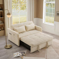 55.5' Corduroy Convertible Sofa Bed, Pull Out Sleeper Sofa Bed, Loveseat Couch with USB Charging Ports, 3 in 1 Convertible Sleeper Sofa Bed for Living Room, Apartment, Bedroom, RV, Beige