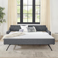 KEIKI Twin Size Upholstery Daybed with Trundle and USB Charging Design, Twin to King Design Mid-Century Extendable Sofa Bed, Easy Assembly, No Box Spring Required, for Living Room, Bedroom, Dark Grey