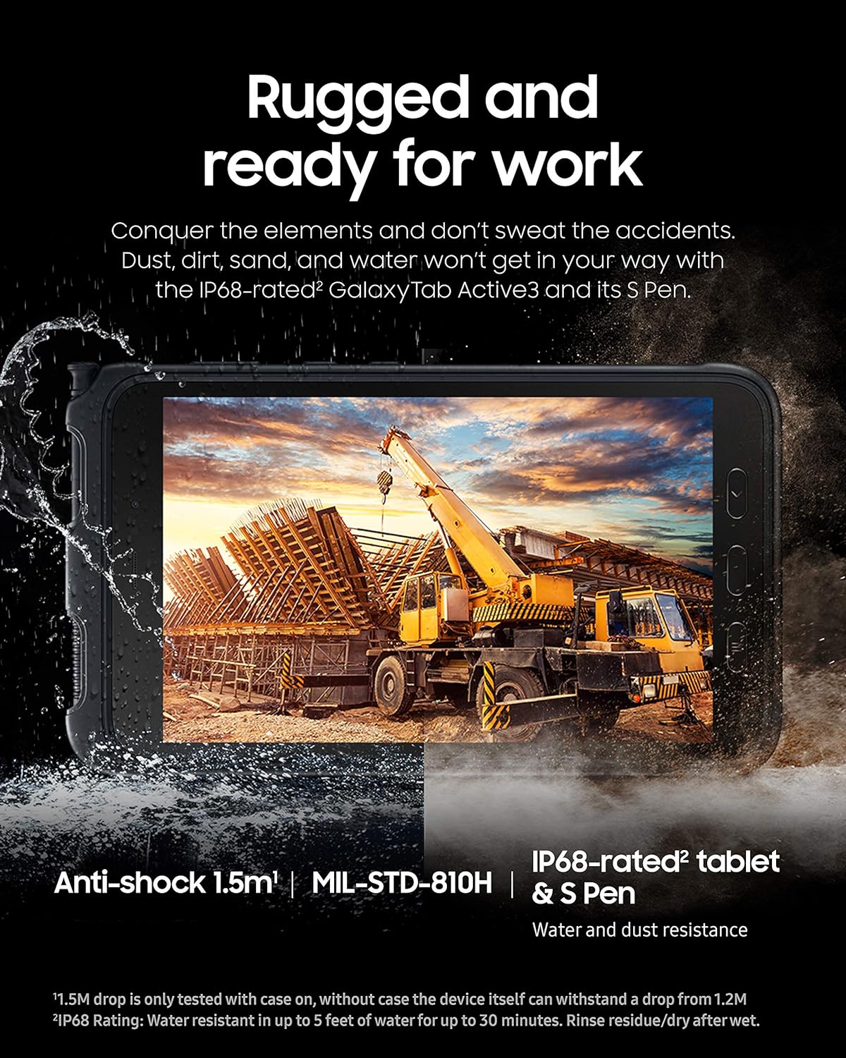 Samsung Galaxy Tab Active3 Enterprise Edition 8' Rugged Multi Purpose Tablet |64GB & WiFi & LTE (Unlocked) | Biometric Security (SM-T577UZKDN14), Black (Renewed)