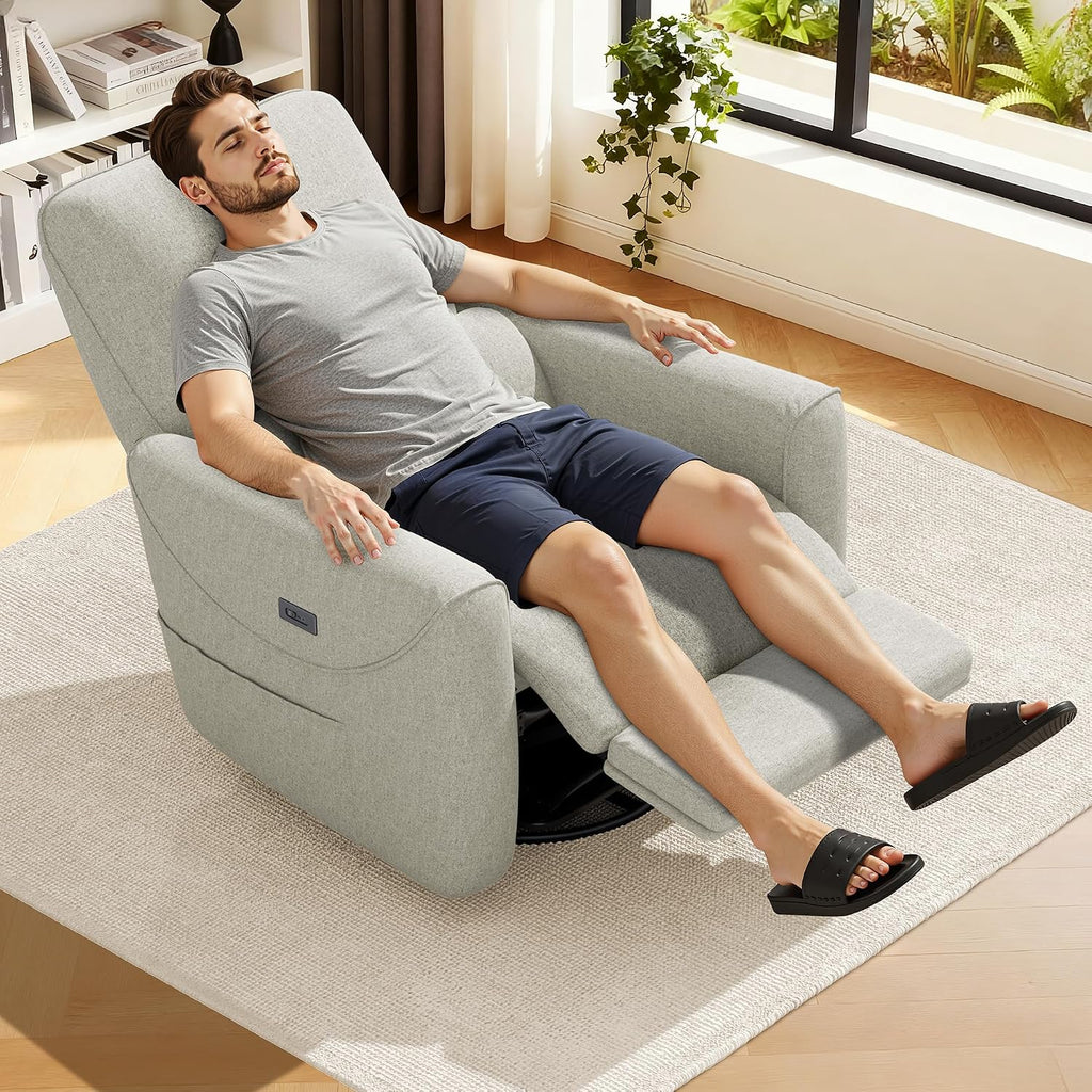 KINGYES Power Recliner Chair, 270° Swivel Glider, Living Room Recliner with USB-C Port, Nursery Rocking Chair, Gray