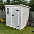 YOPTO 6x6 FT Resin Outdoor Storage Shed with Floor, All-Weather Plastic Shed with Lockable Doors, Window & Vents, Utility Plastic Tool Shed Storage House for Backyard, Patio, Light Grey