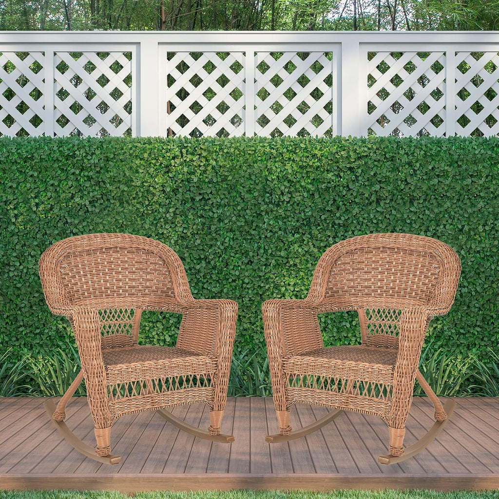 Jeco Set of 2 Wicker Rocker Chairs, Honey