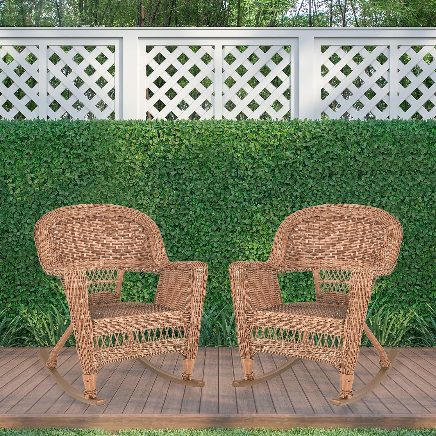 Jeco Set of 2 Wicker Rocker Chairs, Honey