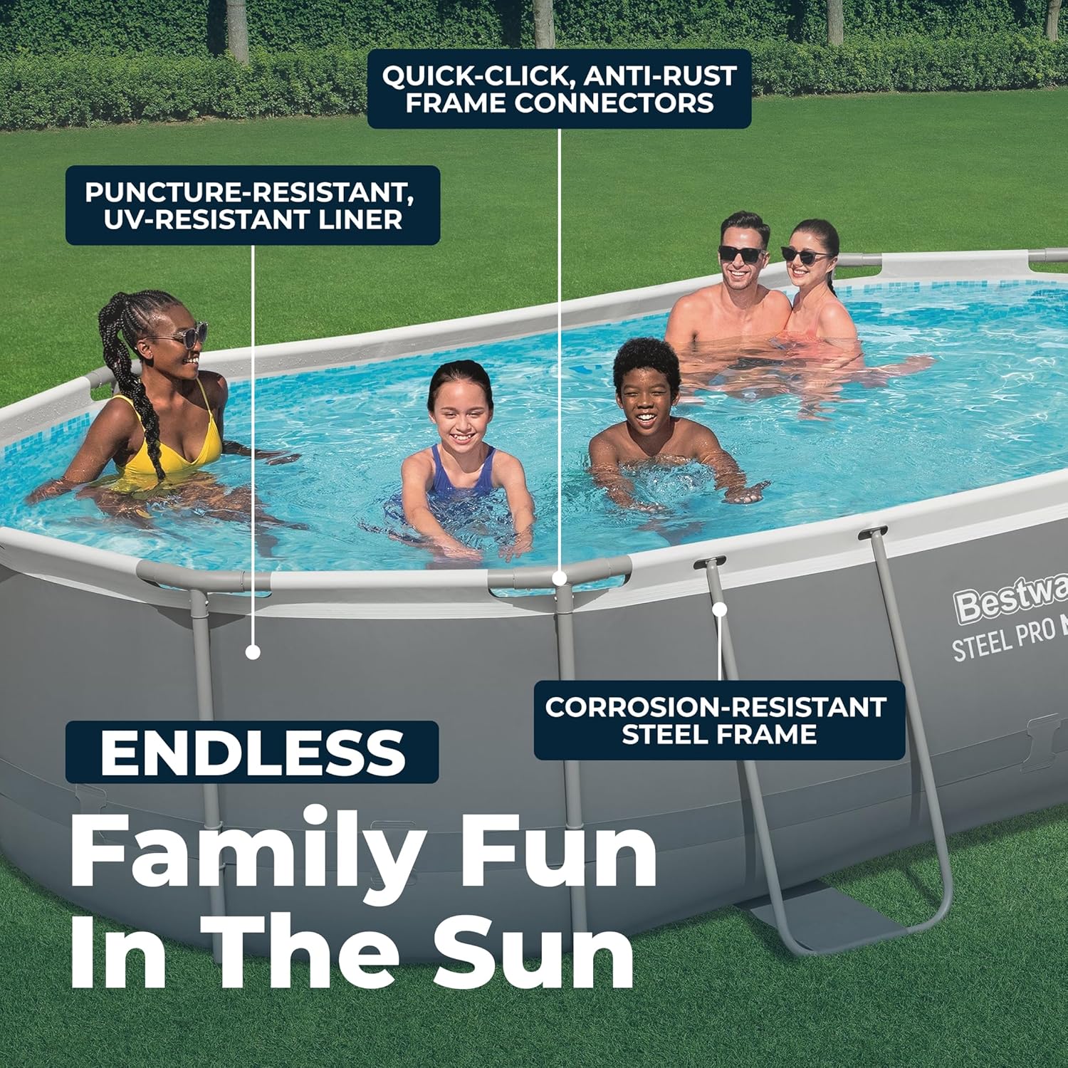 Bestway Steel Pro MAX 16' x 10' x 42' Above Ground Pool, Oval Metal Frame Outdoor Swimming Pool Set with Filter Pump, Ladder, and Cover, Gray