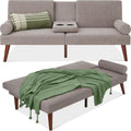 Best Choice Products Mid-Century Modern Upholstered Futon, Convertible Folding Sofa Bed, Small Couch w/Rounded Armrests, 2 Cupholders - Gray
