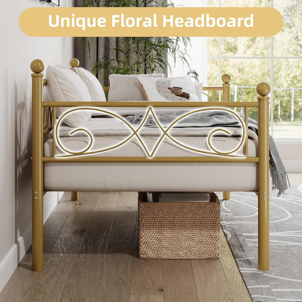IDEALHOUSE Twin Size Daybed Frame, Metal Sofa Bed Frame, Heavy Duty Metal Slats, Day Bed for Living Room, Bedroom, Guest Room, Space Saving, Gold