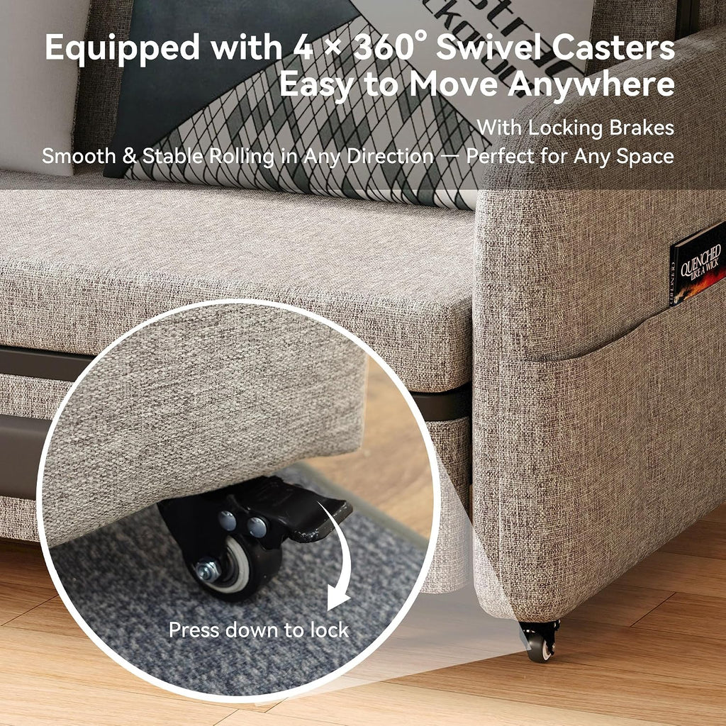 Extendable Sofa Bed zioSofa with Sleeping Function and Storage Space, Sofa Bed for Small Rooms and Living Rooms, Dark Grey and White (61.61'Gray)
