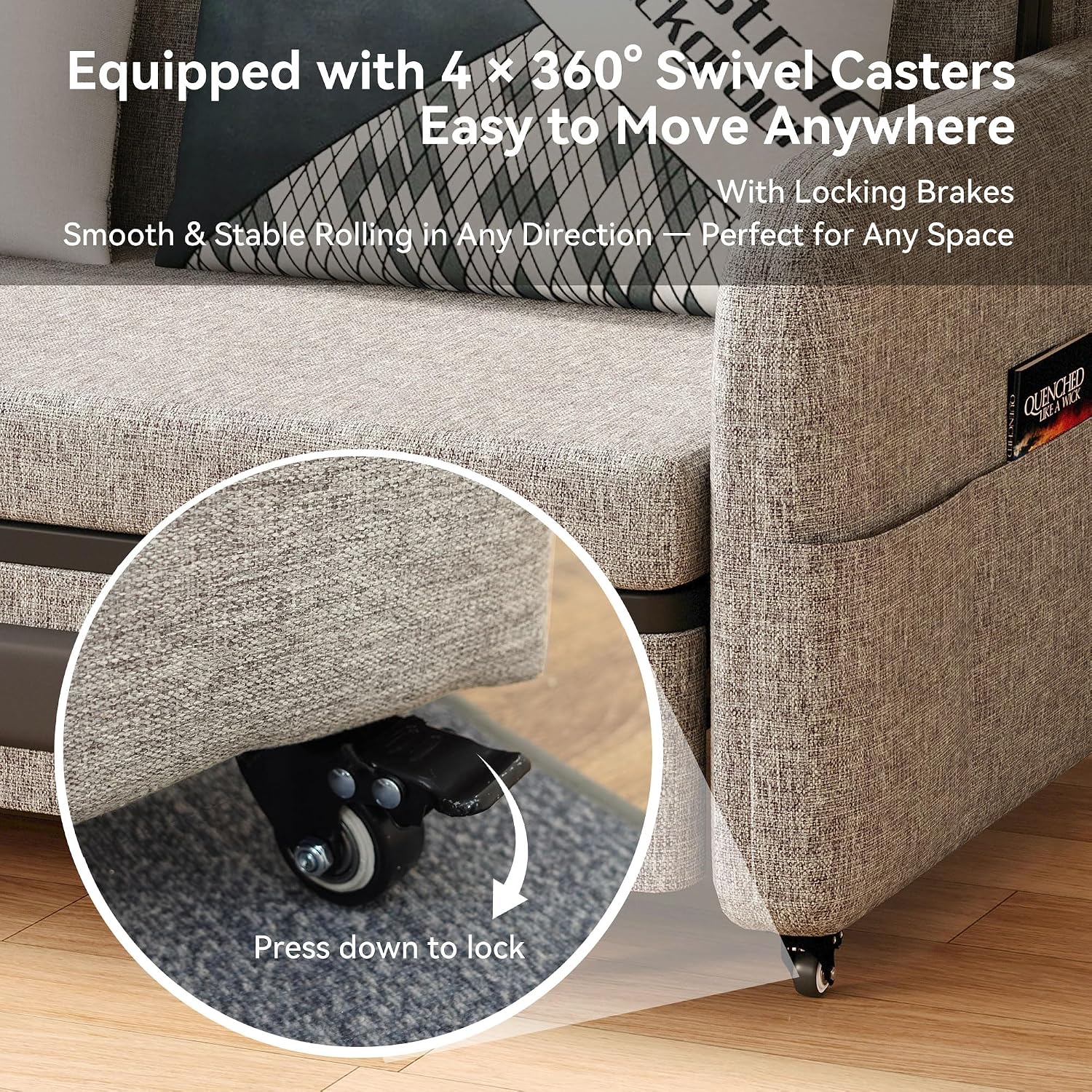Extendable Sofa Bed zioSofa with Sleeping Function and Storage Space, Sofa Bed for Small Rooms and Living Rooms, Dark Grey and White (61.61'Gray)