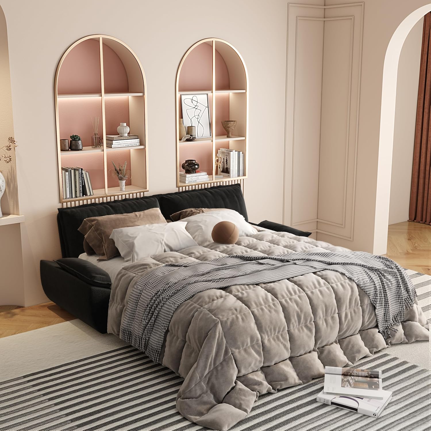 73.2' Oversized Convertible Loveseat Sleeper Sofa Bed for Living Room Queen Size Pull Out Sofabed, 3 in 1 Cloud Upholstered Pullout Lounge Sofa Couch with Pillow-top Armrest