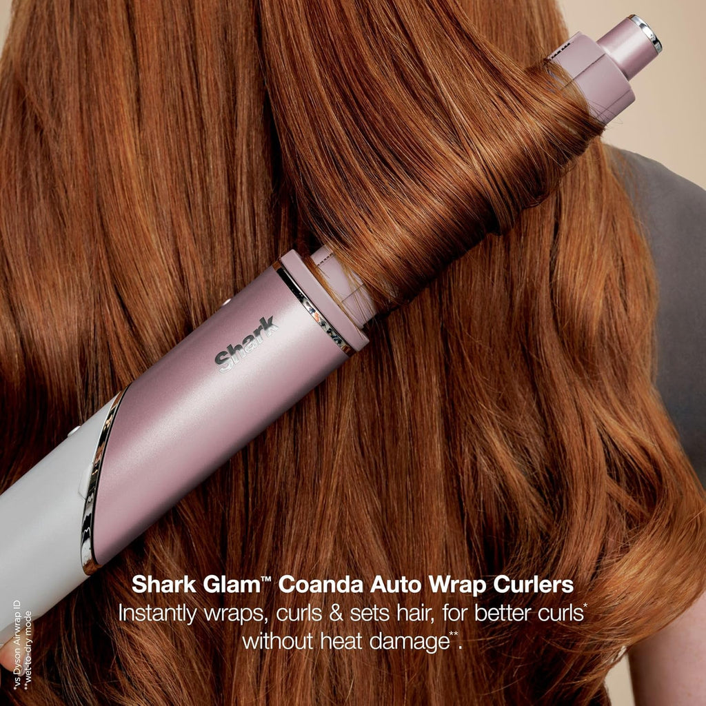 Shark Glam Ceramic & Powerful Air Styling & Drying System, with Silki Straightener & Glossi Air Glosser, for Drying, Curling, Air Straightening & Glossing, Pink, HD6051SPK (Straight & Wavy Hair)
