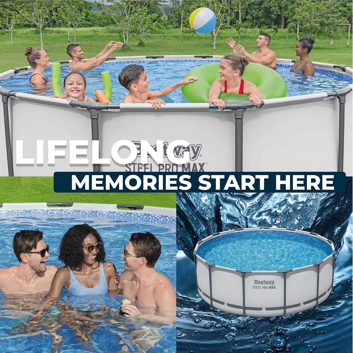 Bestway Steel Pro MAX 13' x 48' Above Ground Pool, Round Metal Frame Outdoor Swimming Pool Set with Filter Pump, Ladder, and Cover, Gray