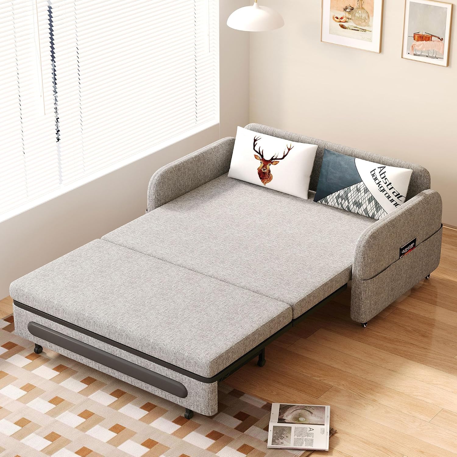Extendable Sofa Bed zioSofa with Sleeping Function and Storage Space, Sofa Bed for Small Rooms and Living Rooms, Dark Grey and White (61.61'Gray)