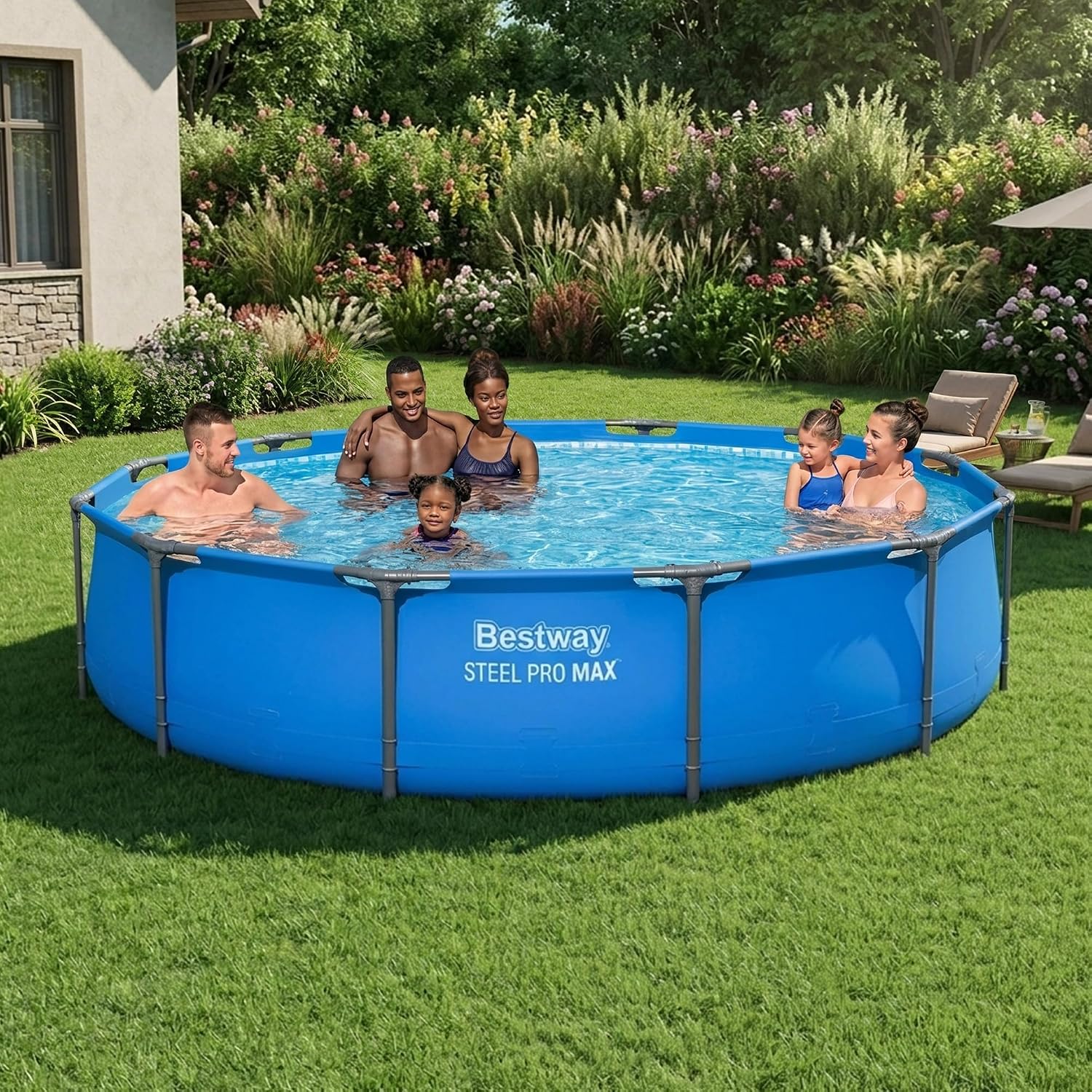 Bestway Steel Pro MAX 12' x 30' Above Ground Pool, Round Metal Frame Outdoor Swimming Pool for Backyard, Blue, Pool ONLY
