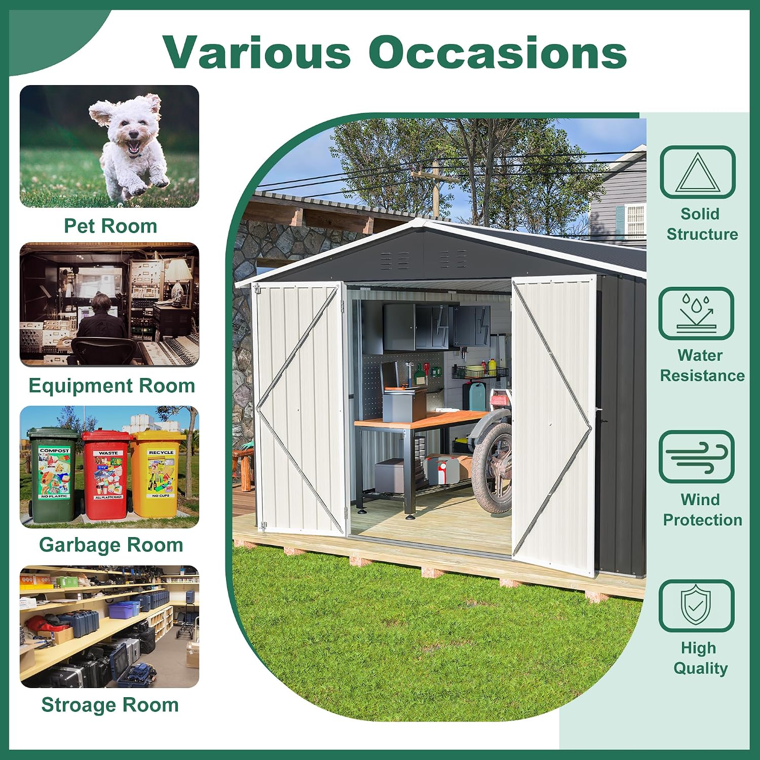 YOPTO 10x12 FT Outdoor Storage Shed,Utility Metal Tool Storage with Lockable Doors and Waterproof Roof, Large Garden Shed for Backyard, Patio Lawn, Black
