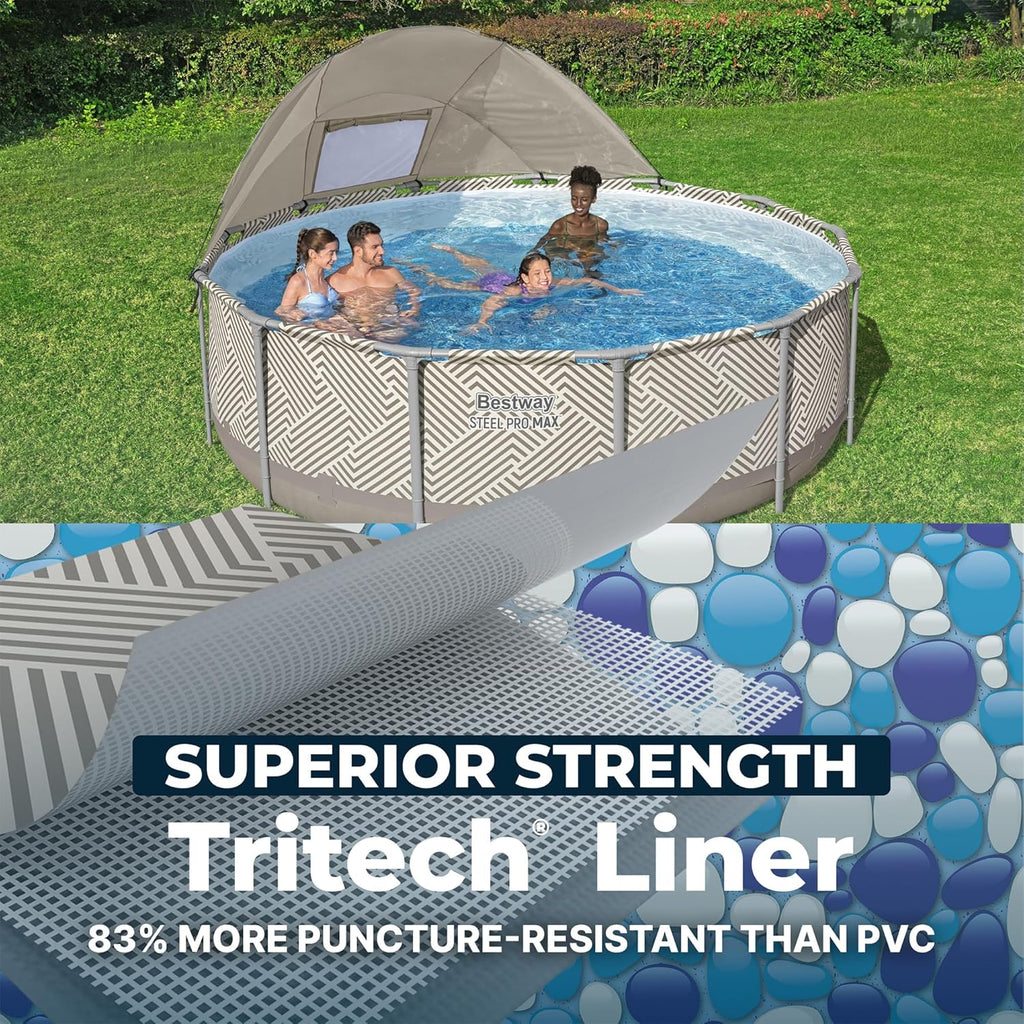Bestway Steel Pro MAX 13' x 42' Above Ground Pool, Round Metal Frame Outdoor Swimming Pool Set with Canopy, Filter Pump, Ladder, and Cover, Taupe